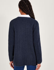 Longline Cardigan, Blue (NAVY), large