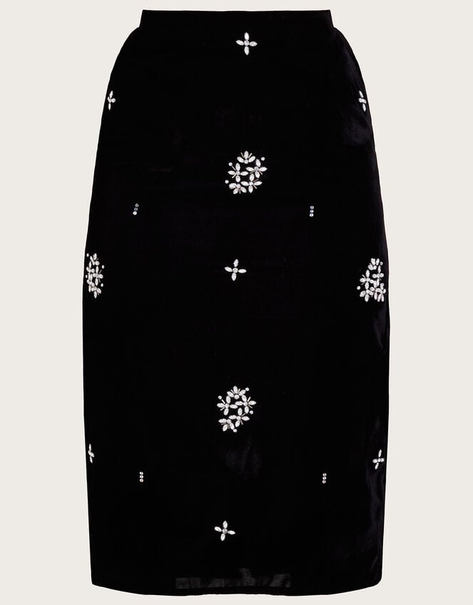 Carola Embellished Velvet Skirt, Black (BLACK), large