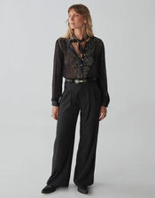 Kate Metallic Embroidered Blouse, Black (BLACK), large