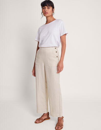 Parker Linen Crop Trousers, Natural (NATURAL), large