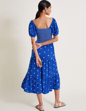 Susie Shirred Embroidered Midi Dress, Blue (BLUE), large