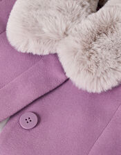 Faux Fur Collar Trim Coat, LAVENDER, large