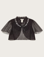 Crop Tulle Cape Jacket, Black (BLACK), large