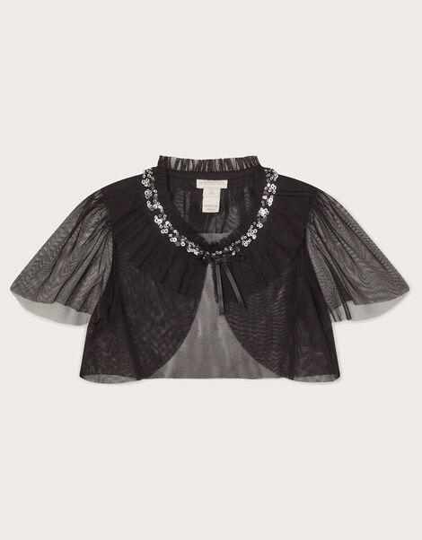 Crop Tulle Cape Jacket, Black (BLACK), large