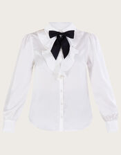 Sally Satin Frill Blouse, White (WHITE), large