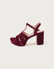 Crushed Velvet Platform Heels, Red (BERRY), large