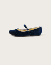 Diamante Velvet Ballerina Flats, Blue (NAVY), large