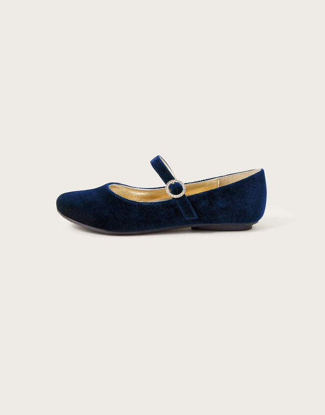 Diamante Velvet Ballerina Flats, Blue (NAVY), large