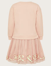 Sequin Bow Sweatshirt Dress, Pink (PINK), large