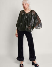 Lydia Embellished Cape Blouse, Black (BLACK), large