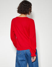 Cora Frill Crew Neck Cardigan, Red (RED), large