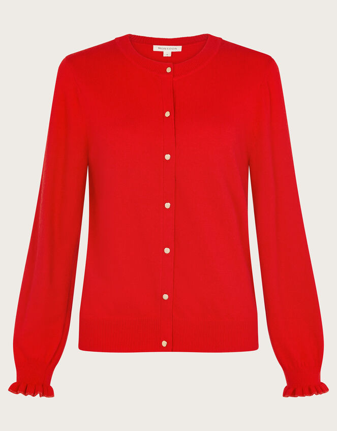 Cora Frill Crew Neck Cardigan, Red (RED), large