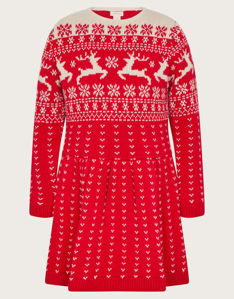 Christmas Fair Isle Jumper Dress, Red (RED), large