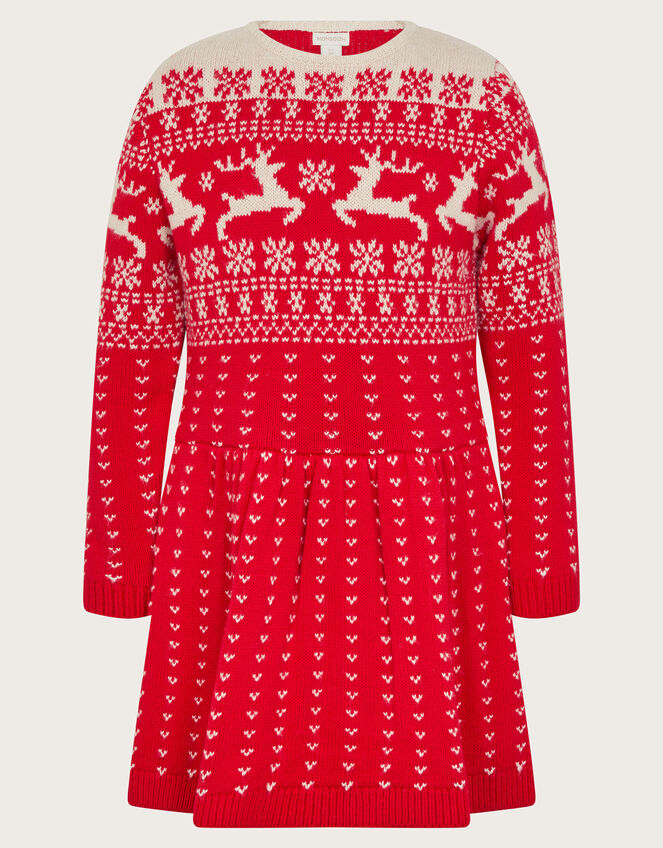 Christmas Fair Isle Sweater Dress, Red (RED), large