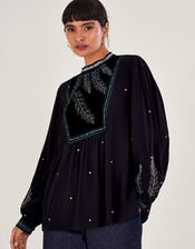 Casey Embroidered Blouse, Black (BLACK), large