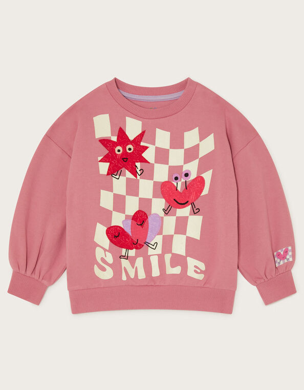 Glow In The Dark Smile Graphic Sweatshirt, Pink (PINK), large