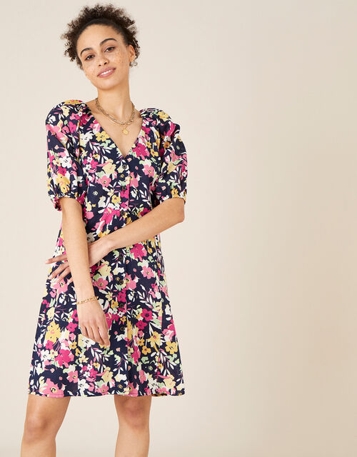 Floral Dress in Linen Blend Blue | Casual & Day Dresses | Monsoon Global.