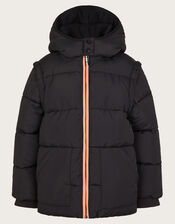 Detachable Sleeve and Hood Padded Coat, Black (BLACK), large