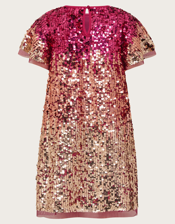 Short Sleeve Ombre Sequin Dress, Pink (PINK), large