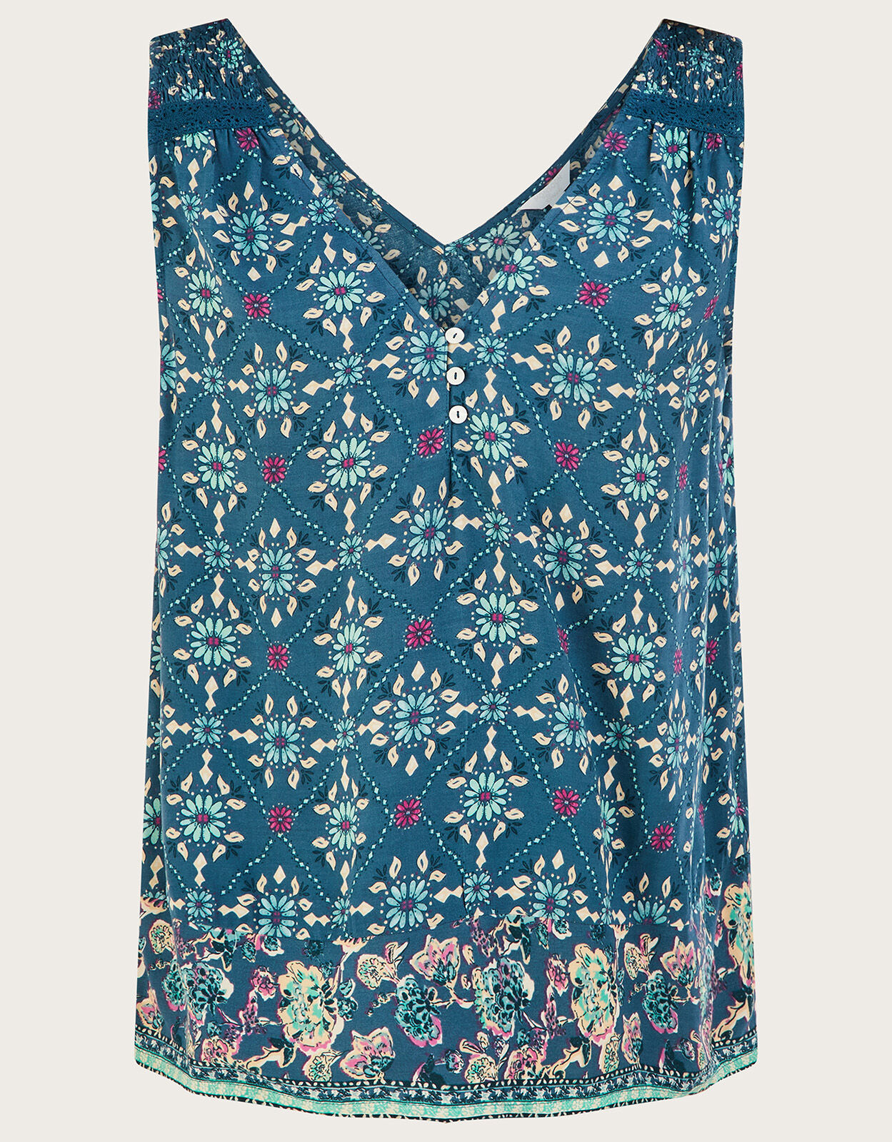 Geometric Tile Print V-Neck Cami Top Teal