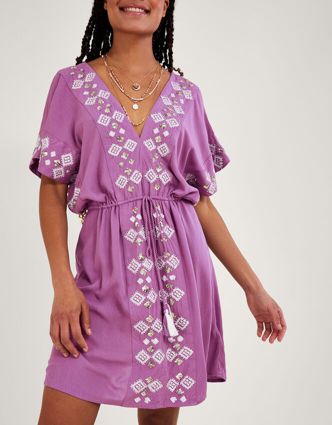 Embellished V-Neck Kaftan, Purple (LILAC), large