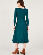 Pleat Trim Slash Neck Midi Dress with Lenzing™ Ecovero™ , PEACOCK, large