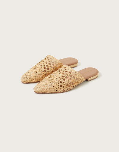 Pointed Toe Raffia Mules, Natural (NATURAL), large