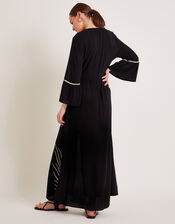 Cali Embroidered Leaf Kaftan Dress, Black (BLACK), large