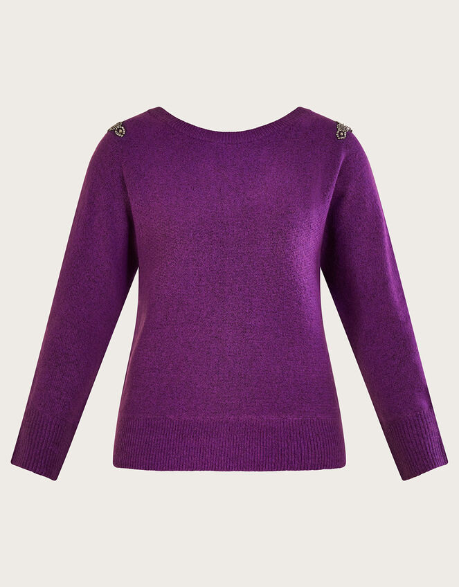 Emma Embellished Shoulder Sweater, Purple (PURPLE), large