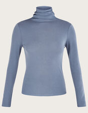 Wool Polo Neck Top, Blue (BLUE), large