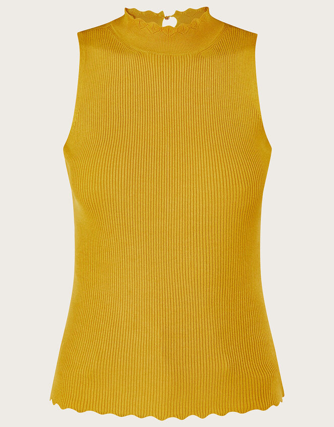 Ribbed Halter Neck Tank Top, Yellow (OCHRE), large