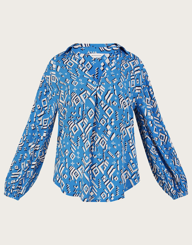 Gigi Print Blouse in Sustainable Viscose, Blue (BLUE), large