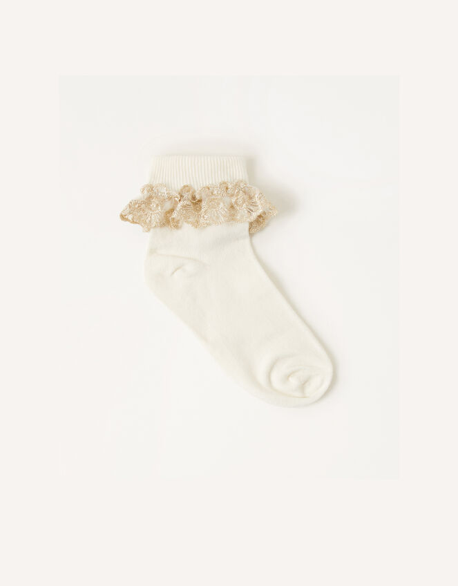 Baby Floral Lace Frill Socks, Ivory (IVORY), large