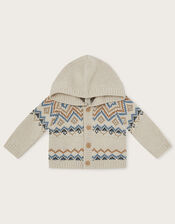 Newborn Fair Isle Knitted Cardigan, Ivory (IVORY), large