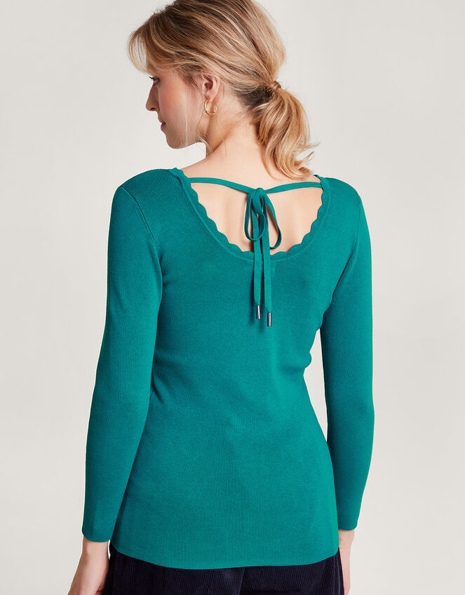 Round Tie Back Scoop Sweater with LENZINGâ„¢ ECOVEROâ„¢, Teal (TEAL), large