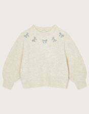 Sparkle Bow Sweater, Camel (OATMEAL), large