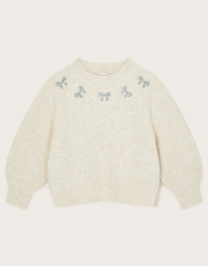 Sparkle Bow Sweater, Camel (OATMEAL), large