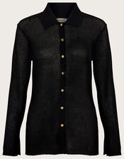 Collared Sheer Cardigan, Black (BLACK), large