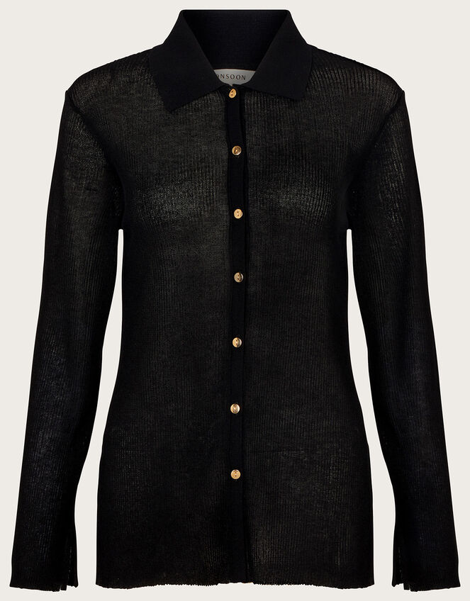 Collared Sheer Cardigan, Black (BLACK), large