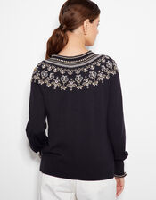 Flo Sequin Fair Isle Sweater, Black (BLACK), large