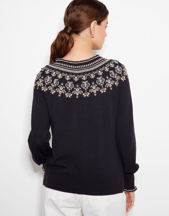 Flo Sequin Fair Isle Jumper, Black (BLACK), large