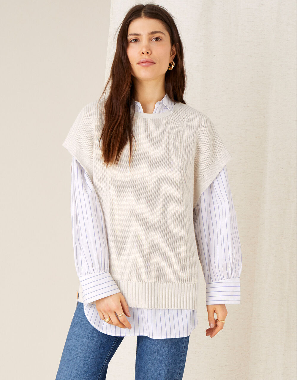 Stitchy Tabard Jumper Ivory Jumpers Monsoon Global.