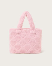 Heart Fluffy Faux Fur Tote Bag, , large