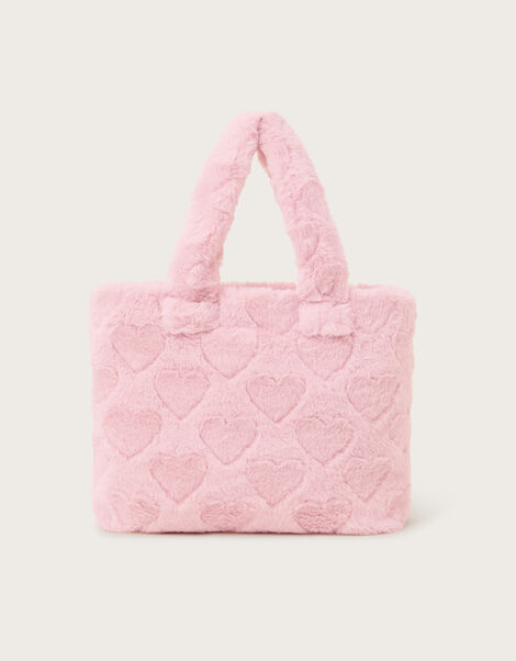 Heart Fluffy Faux Fur Tote Bag, , large