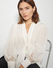 Reece Lacy Pussybow Blouse, Ivory (IVORY), large