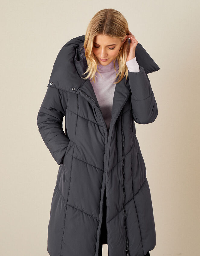 Longline Hooded Padded Coat Gray