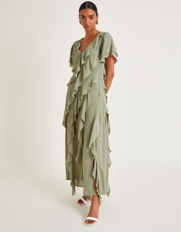 Renata Ruffle Maxi Dress, Green (SAGE), large