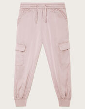 Textured Satin Cargo Trousers, Pink (PALE PINK), large