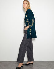 Fiona Embroidered Velvet Jacket, PEACOCK, large