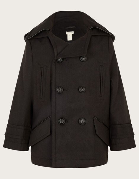 Hooded Peacoat, Black (BLACK), large